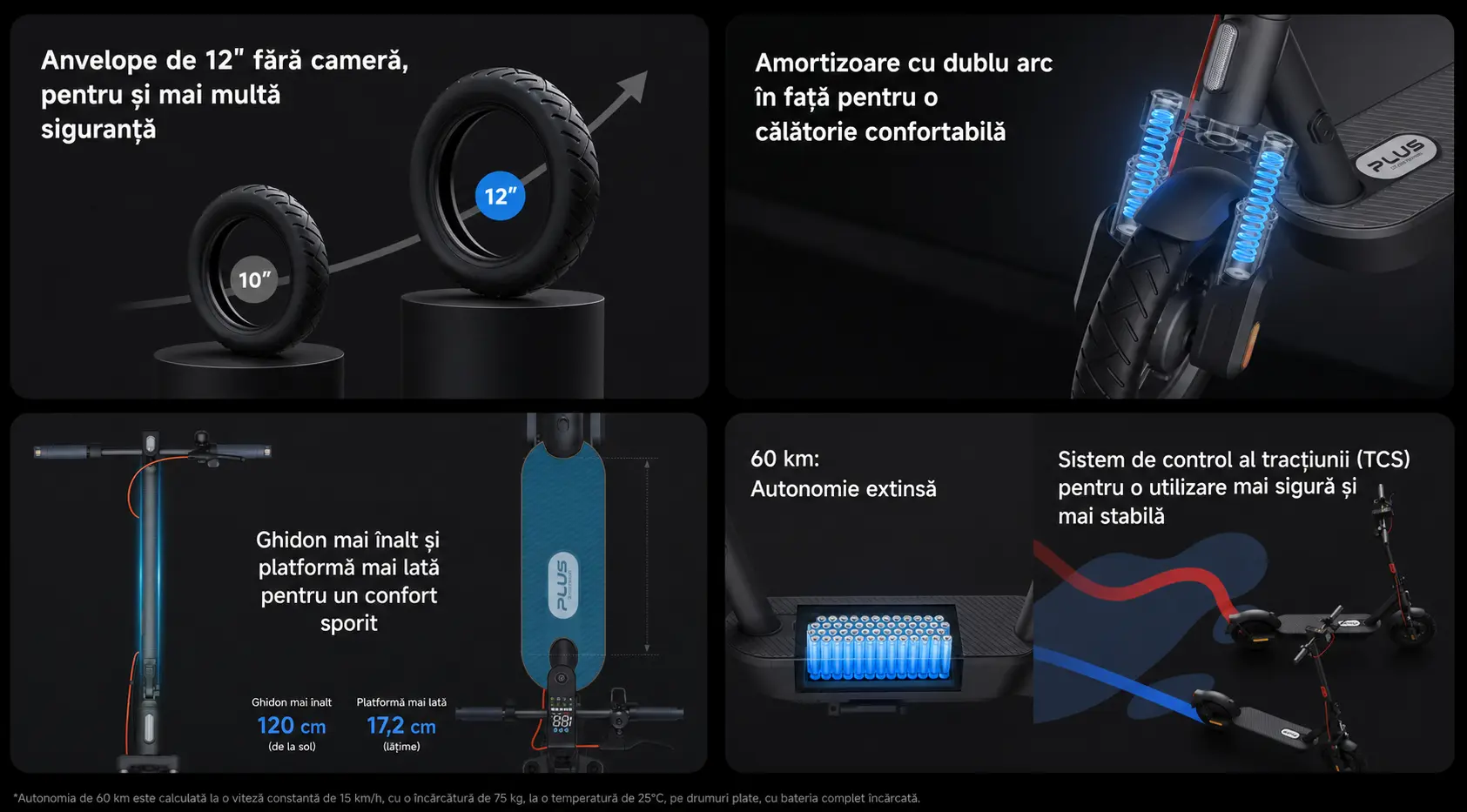 Trotinetă electrică cu roți tubeless de 12 inch, detaliu 2